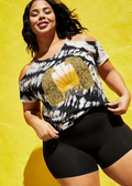 Cold-Shoulder Raw-Edge Tee - Cheetah Black Tie-Dye