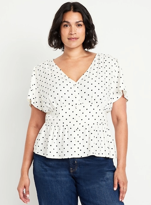 V-Neck Button-Down Crepe Top